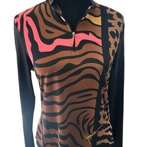 jamie sadock Multicolor Animal Print 1/4 Zip Activewear Top Small